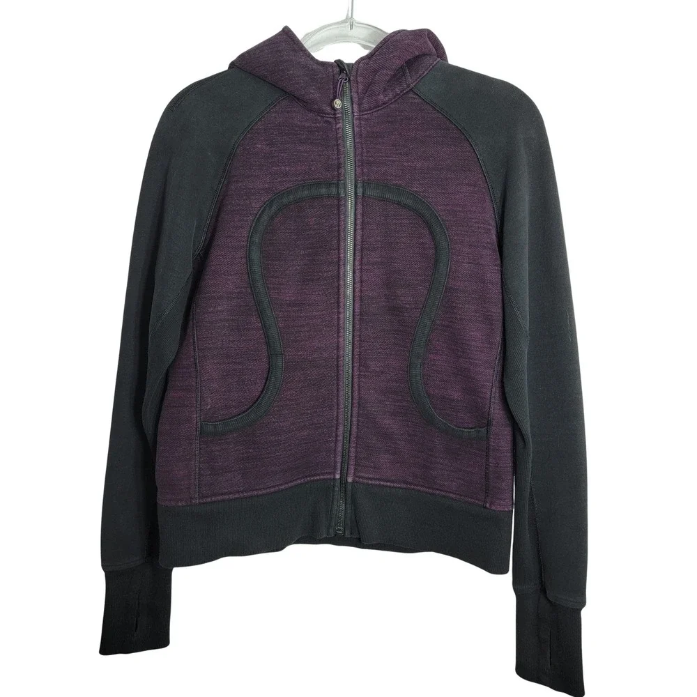 Lululemon Scuba Hoodie Full Zip Purple Heathered Black Women Size 10‎ Thumbholes